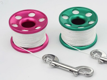 將圖片載入圖庫檢視器 Scuba Diving Aluminium 15m Finger Spool 鋁繩轆配旋轉鉤
